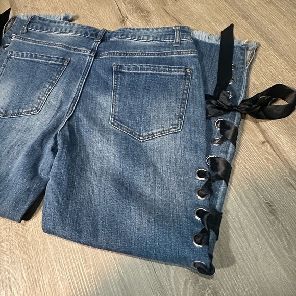 For the Republic Lace-Up Blue Denim Jeans with Frayed Ends Size 6/27 - Picture 6 of 6